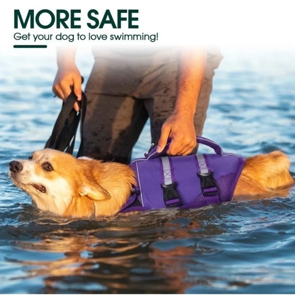 Kuoser Dog Swimming Life Jacket Reflective Stripes Adjustable Ripstop Purple 2XL
